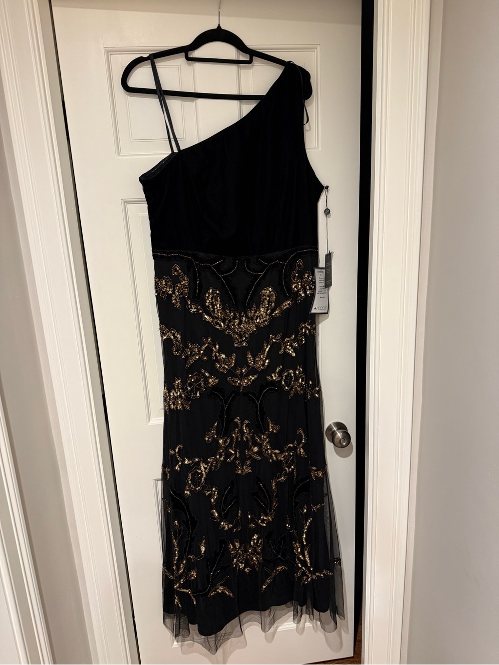 Adrianna Pappel One Shoulder Beaded Velvet Long Dress- 18 NWT